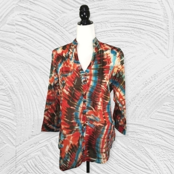 Papa Vancouver Button Up 3/4 Sleeve Blouse - Picture 1 of 7